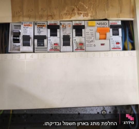 לוח חשמל עם מפסקים וחוטים חשמליים